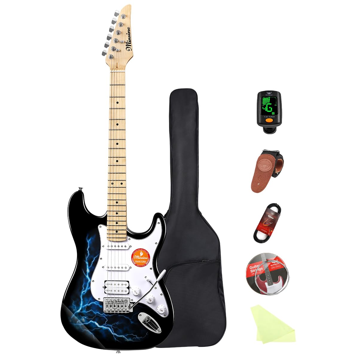 Minsine エレキギター ストラトキャスタータイプ　ストラップ付き Amazon.com: Bullstar Electric Guitar Beginner Kits, 6 Strings 39